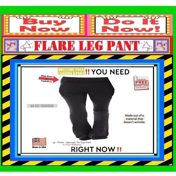 📢 BULLY High Waist➕🆒 LEGGING PANT Fold Over FLARE LEG Solid Stretch💸BUY NOW‼️ - Picture 10 of 16